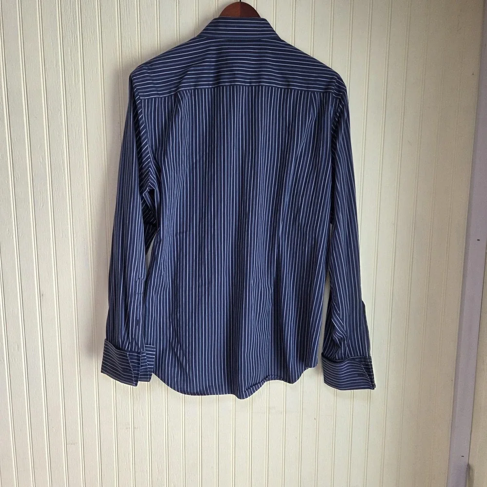 Banana Republic Dress‎ Shirt Mens Medium Blue Stripe Regular Fit Long Sleeve